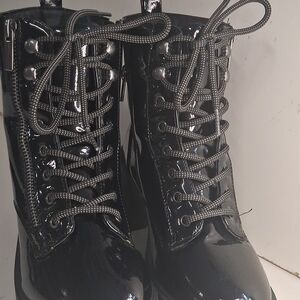 Forever 21 Shiny Black Lace-Up Boots